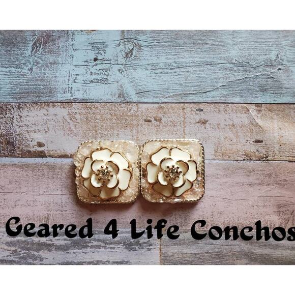 Floral quartz, gemstone inlay, replacement conchos, saddle conchos, screwback - Picture 3 of 4